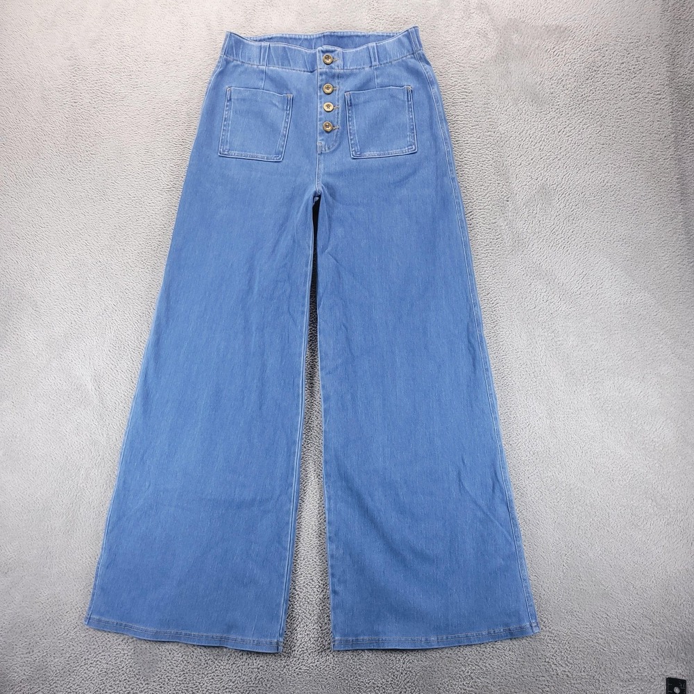 Halara Jeans Womens M Blue High Rise Wide Leg Relaxed Stretch Utility Button Fly